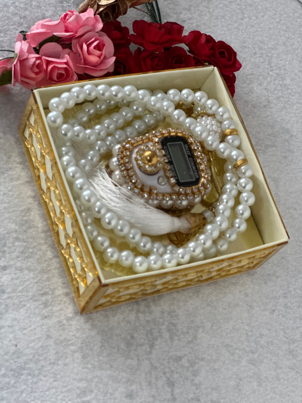 İnci tesbih taşlı zikirmatik hediye kutusunda