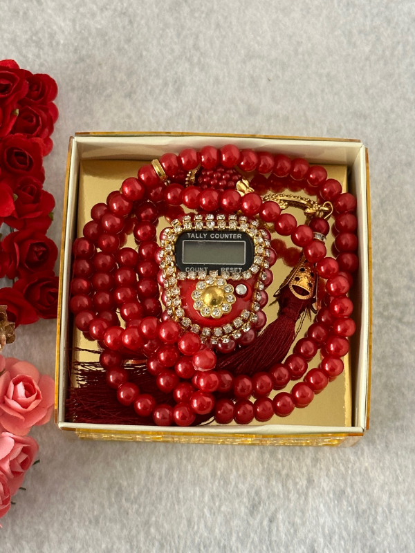 İnci tesbih taşlı zikirmatik hediye kutusunda