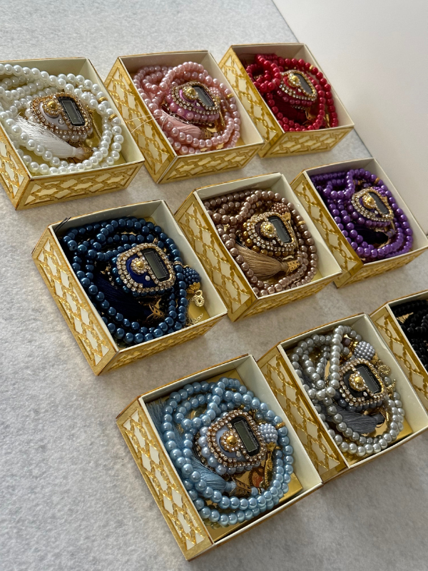 İnci tesbih taşlı zikirmatik hediye kutusunda