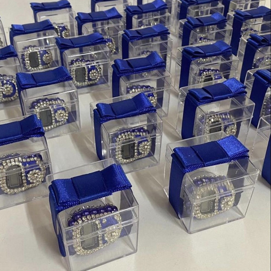 Hediye kutusunda taşlı zikirmatik lacivert renk