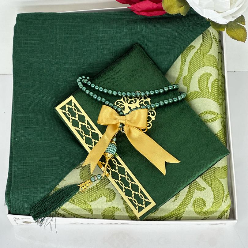 Çeyizlik Hediyelik Lüks Seccade Seti – Yasin, Tesbih, Başörtüsü